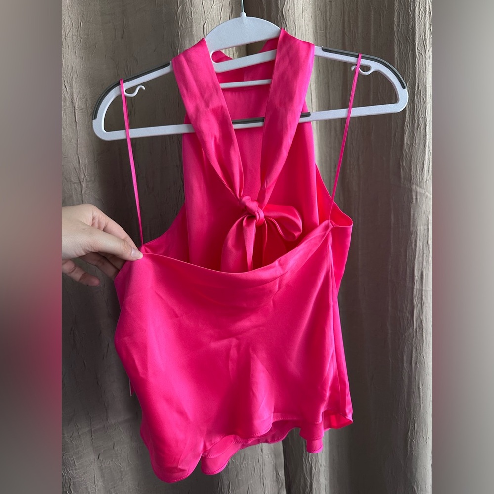 Favorite Daughter peacock pink bow tie halter neck open back top - Picture 8 of 8